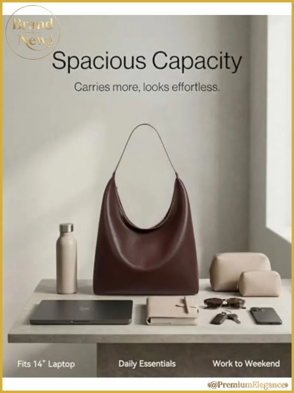 Large Hobo Bag Women Soft Vegan Leather Shoulder Tote Zipper